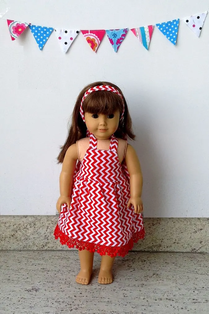 Simple and quick midi/maxi dress sewing pattern for 18 inch American dolls. Easy to put together and easy for on and off.